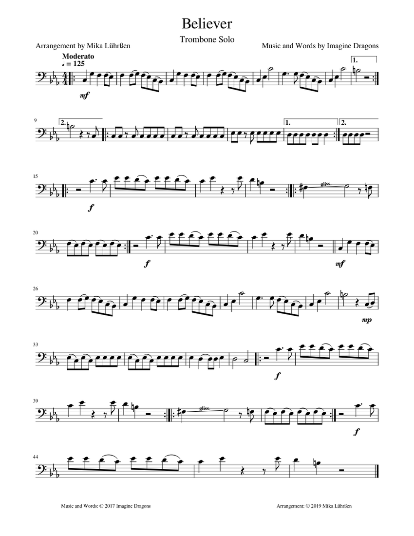 Believer Trombone Solo Sheet music for Trombone (Solo)