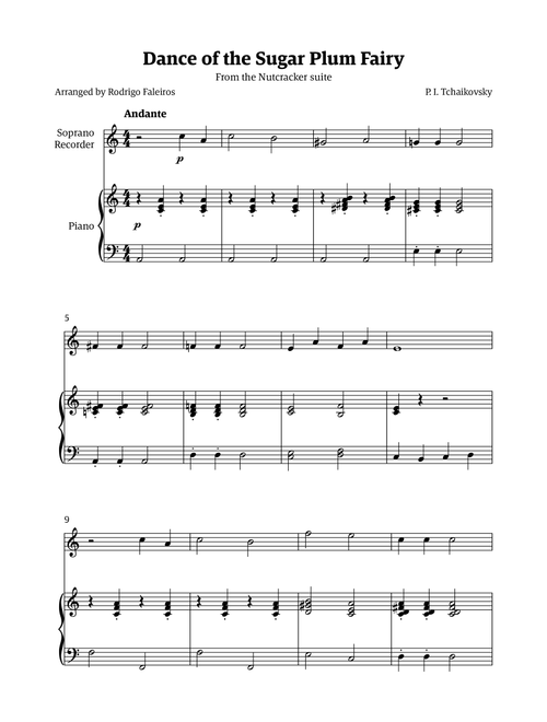 Sugar Plum Fairy theme (Arr. Rodrigo Faleiros) - Tchaikovsky (Recorder Solo)
