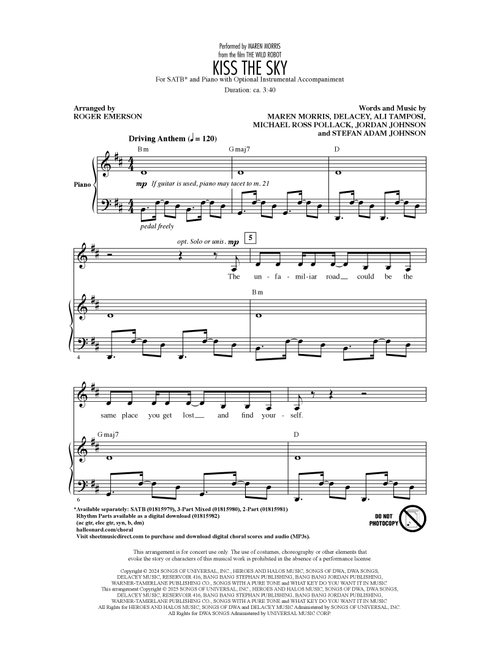 Kiss The Sky (from The Wild Robot) (arr. Roger Emerson) - Maren Morris (Choral, SATB)