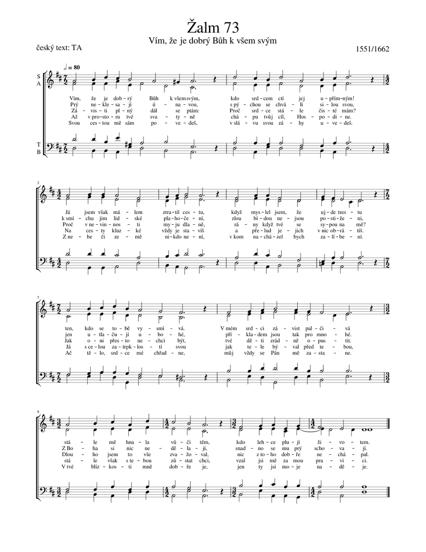Žalm 73 Claude Goudimel Genevan Psalter Sheet music for Vocals (SATB