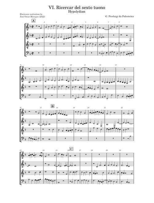 G. P. da Palestrina: Ricercar del sexto tuono
