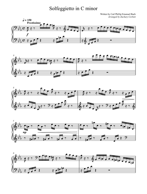 Solfeggietto in C Minor (Arr. Zachary Corbett) - Carl Phillip Emanuel Bach (Piano Solo)