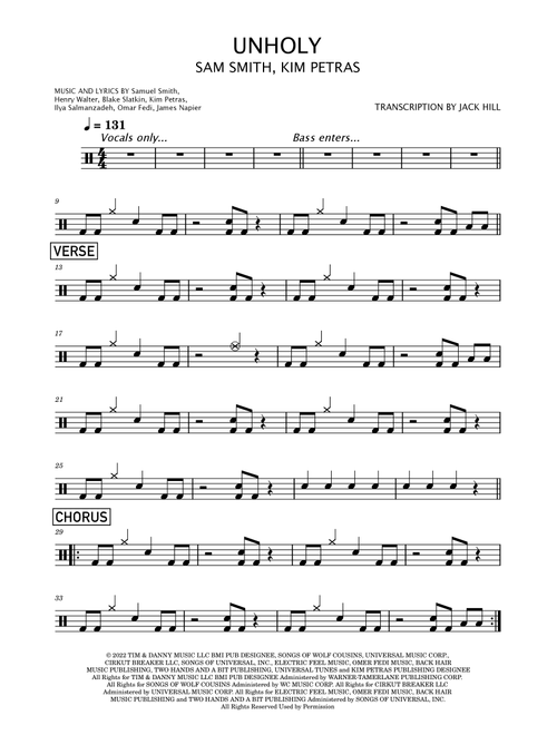 Unholy (Arr. Jack Hill) - Sam Smith Feat. Kim Petras (Drums)