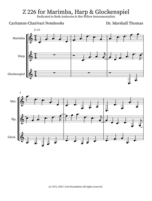 Z 226 for Marimba, Harp & Glockenspiel - Celebrity Chamber Players (Small Ensemble)