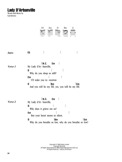 Lady D'Arbanville - Cat Stevens, Yusuf Islam (Guitar Chords-Lyrics)