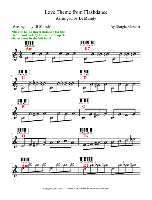 Flashdance - Love Theme (Arr. Dianne Mandy) - Giorgio Moroder (Lead Sheet - Fake Book)