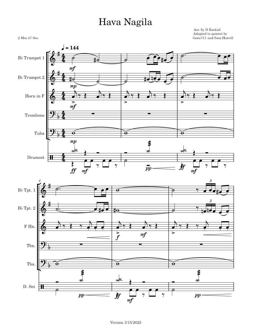 Hava nagila Misc Traditional Sheet music for Trombone, Tuba, Trumpet