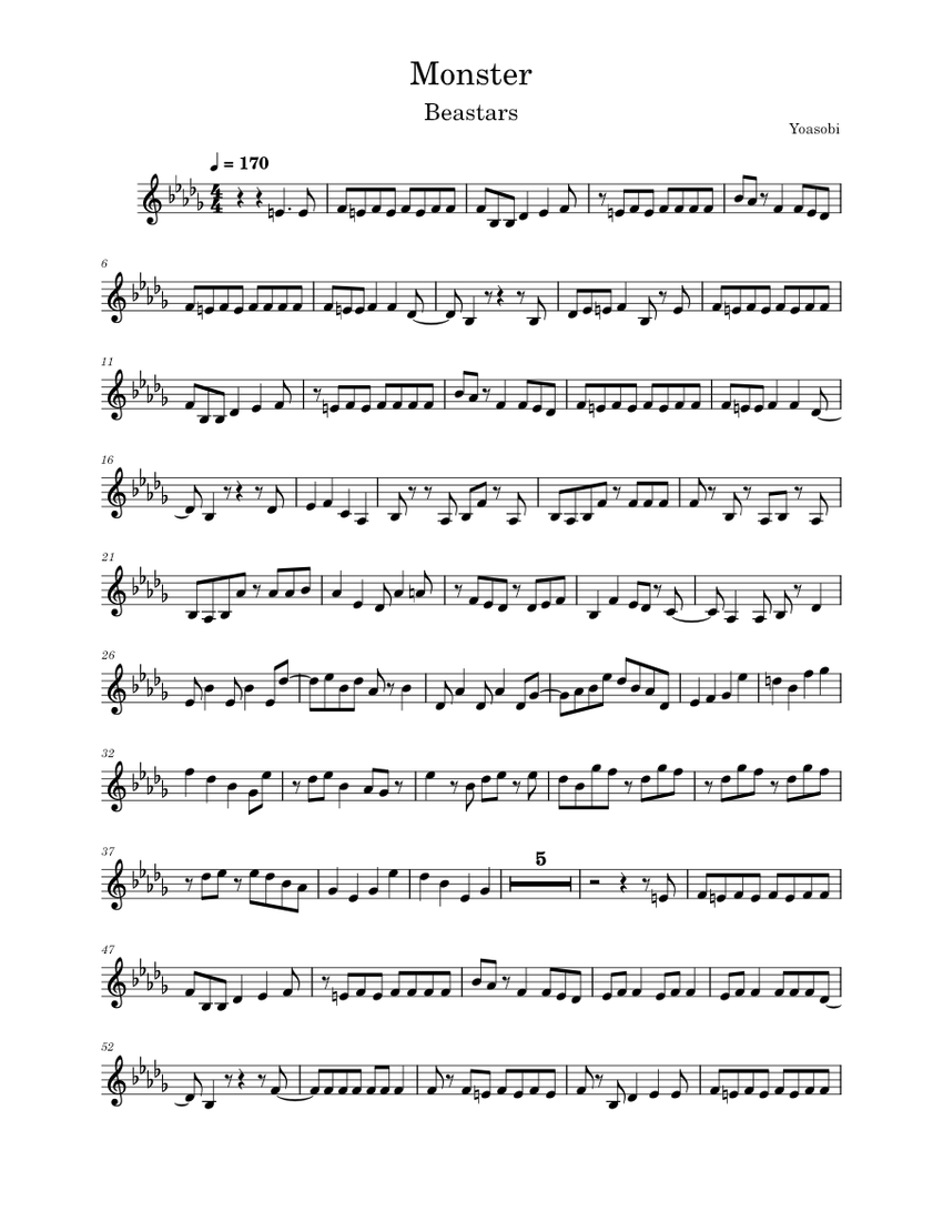 Kaibutsu – Yoasobi Sheet Music for Trumpet in b-flat (Solo