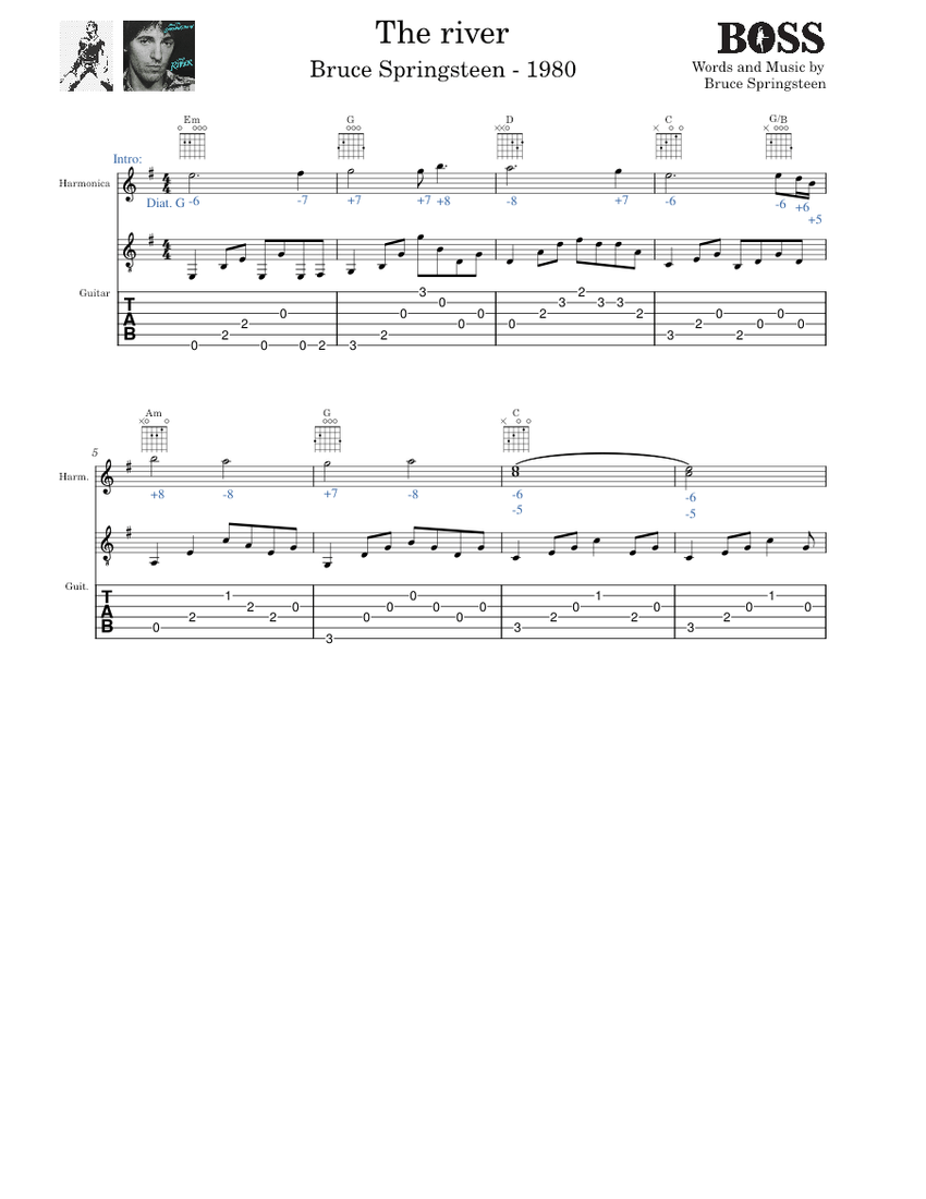 The river Bruce Springsteen Sheet music for Vocals Guitar Harmonica Mixed Trio Musescore