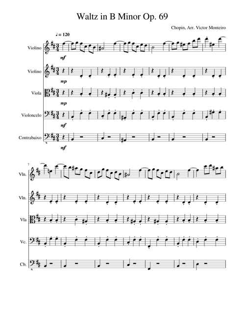 Chopin Waltz Op.69 No.2 for String Quintet