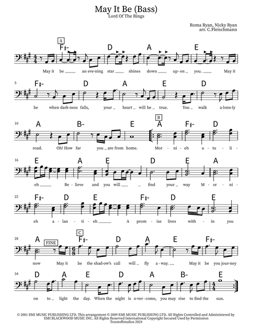 May It Be (Chantage Version) (Arr. Christoph Fleischmann) (Lead Sheet - Fake Book)