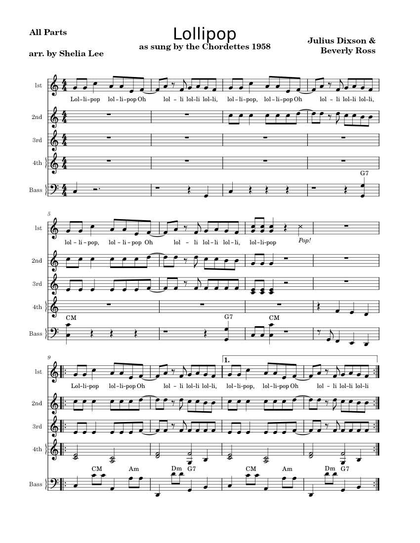Lollipop – The Chordettes Sheet Music with Chords for