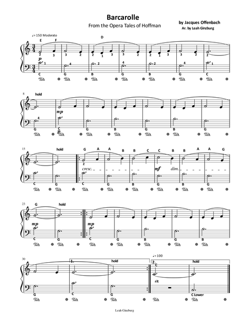 Barcarolle by Jacques Offenbach (Arr. Leah Ginzburg) (Piano Solo)