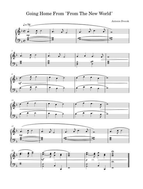 Largo from the New World Symphony – Antonín Dvořák - Easy Piano Arrangement