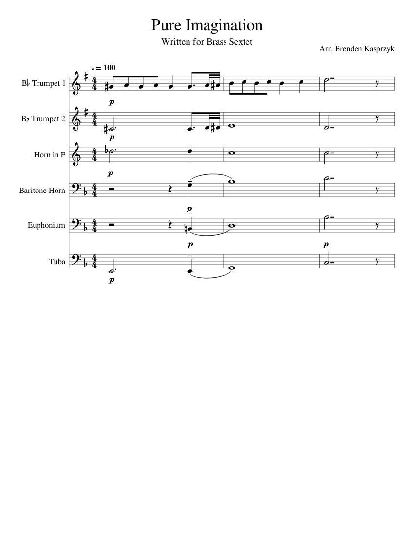 Pure Imagination (Jersey Surf) Sheet Music for Euphonium, Tuba