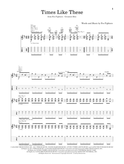 Times Like These - Foo Fighters (School of Rock - Guitar Tab)