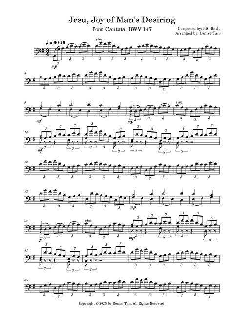 Jesu, Joy of Man's Desiring (Arr. Denise Tan) - JS Bach (Cello Solo)