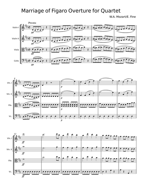 Marriage of Figaro Overture for Quartet - W. A. Mozart
