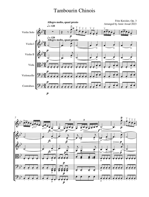 F.Kriesler : Tambourine Chinois For Violin and String Orchestra Op. 3 (Arranged by Amir Awad) (Orchestra)