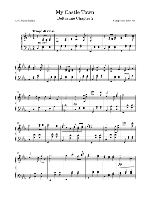 My Castle Town - Deltarune: Chapter 2 – Toby Fox - Solo Piano Arr.