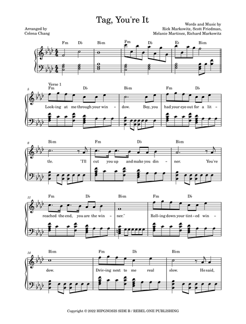 Tag, You're It (Arr. Celena Chang) - Melanie Martinez (Piano Solo)