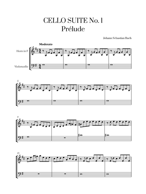 Johann Sebastian Bach - Cello Suite No. 1 in G Major, Prelude for French Horn and Cello (Arr. Cadenza Editions) (Instrumental Duet)