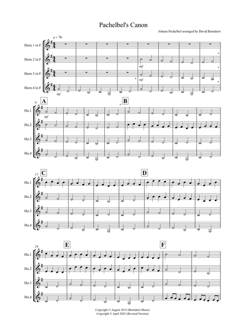Pachelbel's Canon for Horn Quartet (Arr. David Burndrett) - Johann Pachelbel (Small Ensemble)