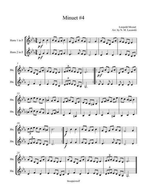 Minuet #4 (Arr. Nick Lacanski) - Mozart, Leopold (French Horn Solo)