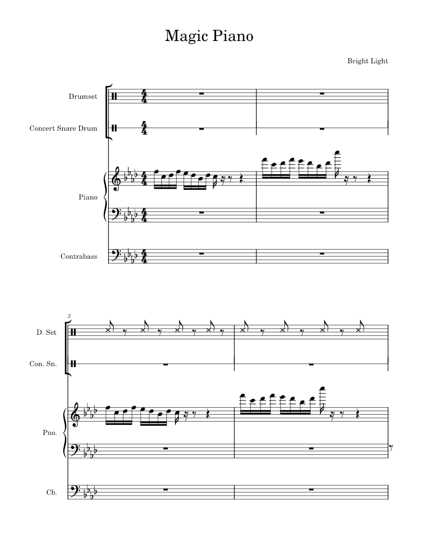 Magic_Piano Sheet music for Piano, Contrabass, Snare drum, Drum group