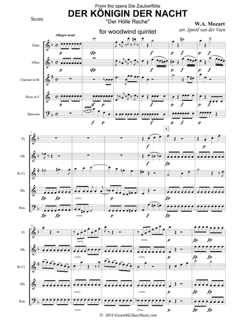 Der Hölle Rache (Queen of the Night Aria) - for Woodwind Quintet (Clarinet Feature) (Arr. Sjoerd van der Veen) - EnsembleSheetMusic (Woodwind Ensemble)