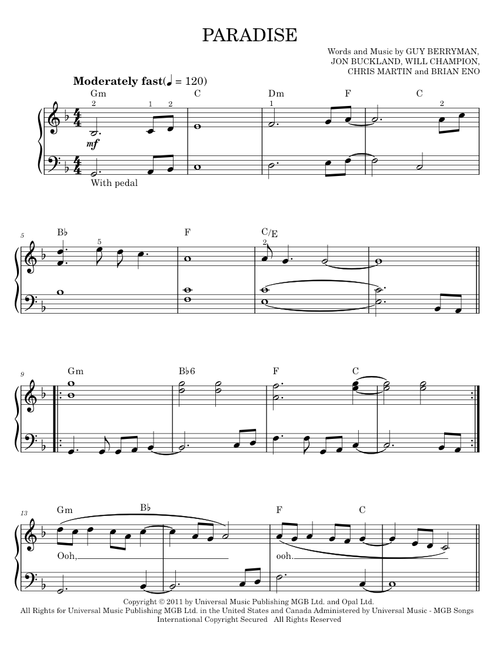 Paradise - Coldplay (Easy Piano)
