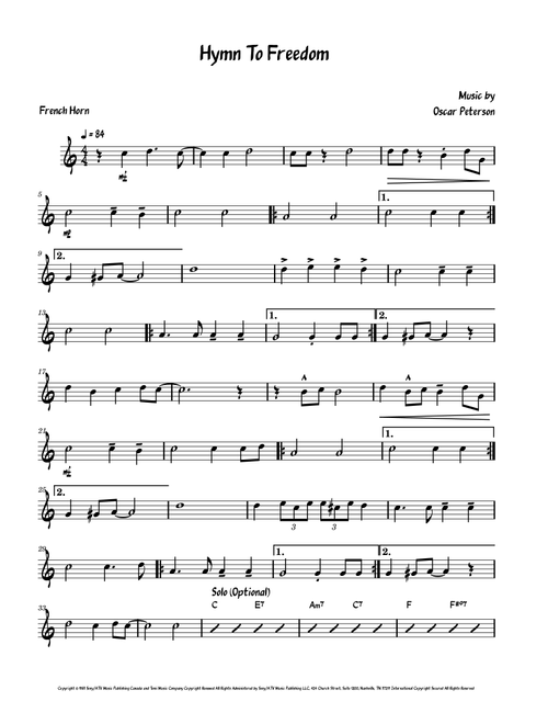 Hymn To Freedom (Arr. David Lartey) - Oscar Peterson (French Horn Solo)