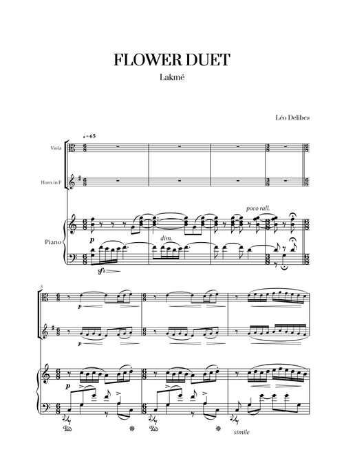 Léo Délibes - Flower Duet (C Major) (for Viola, French Horn and Piano) (Arr. Cadenza Editions) (Instrumental Duet)