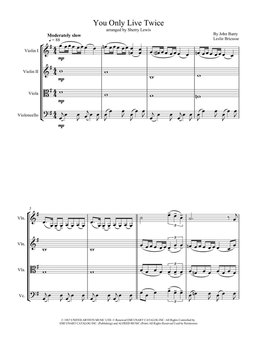 You Only Live Twice (Arr. Sherry Lewis) - John Barry, Leslie Bricusse (String Quartet)