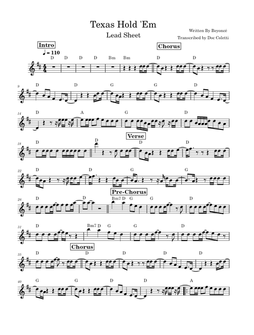 TEXAS HOLD 'EM – Beyoncé - Lead Sheet