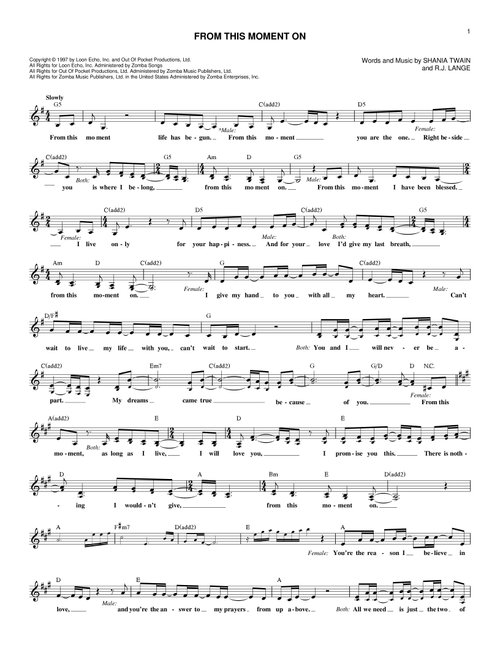 From This Moment On - Shania Twain (Lead Sheet - Fake Book)