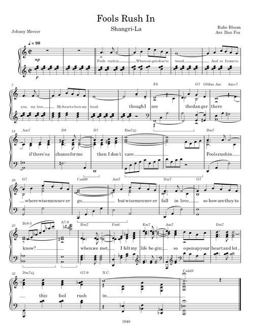 FOOLS RUSH IN – Rube Bloom