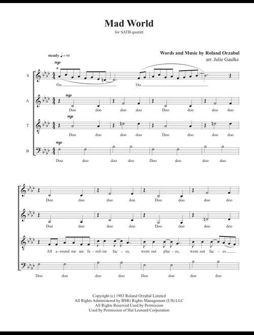 Mad World (Arr. Julie Gaulke) - Adam Lambert (Choral, SATB)