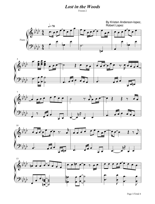 Lost In The Woods (Arr. poon) - Robert Lopez, Kristen Anderson-Lopez (Piano Solo)