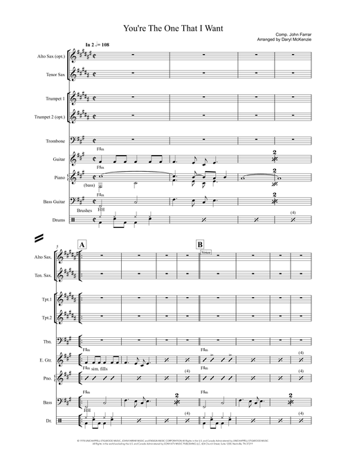 You're The One That I Want (Arr. Daryl McKenzie) - Olivia Newton-john And John Travolta (Small Ensemble)