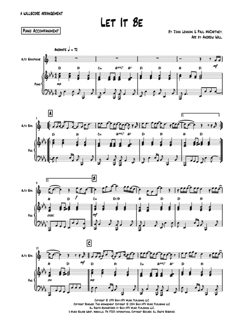Let It Be (Arr. Andrew Will) - Kris Allen (Alto Sax and Piano)