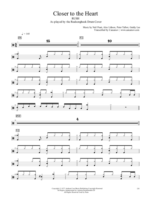 Closer To The Heart (Arr. Realsongbook) - Rush (Drums)