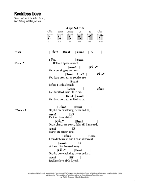 Reckless Love - Cory Asbury, Bethel Music (Guitar Chords-Lyrics)