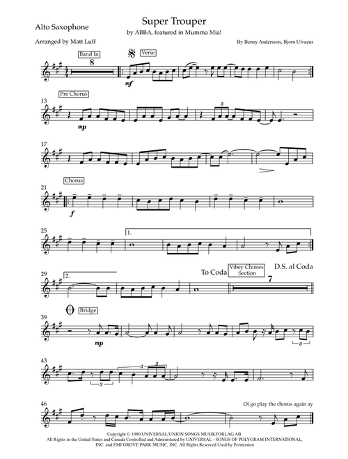 Super Trouper (Arr. Matt Luff) - ABBA (Alto Sax Solo)