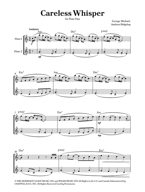 Careless Whisper (Arr. Caio Costa) - Seether (Flute Duet)