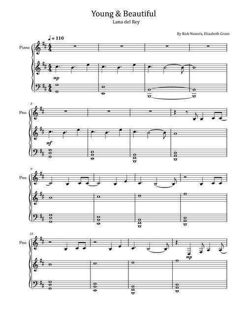Young And Beautiful (Arr. poon) - Lana Del Ray (Piano Vocal)
