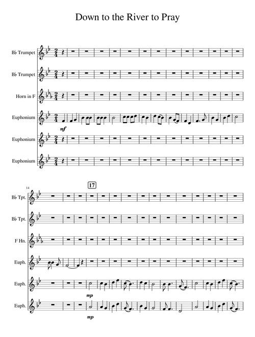 Down In The River to Pray, Trumpet/Euphonium TC sextet