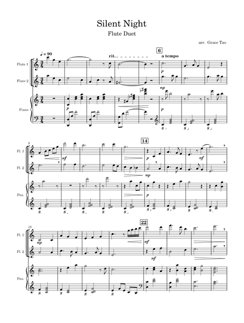 Silent Night Flute Duet - arr. Grace Tao