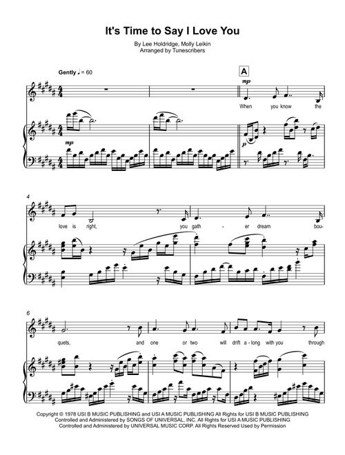 It's Time to Say I Love You (Arr. Tunescribers) - Lee Holdridge, Molly Leikin (Piano Vocal)