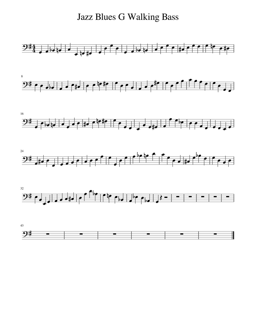 Jazz Blues G Walking Bass Sheet Music for Piano (Solo) easy | MuseScore.com